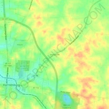 Carte topographique Stringtown, altitude, relief