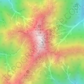 Carte topographique Kitadake, altitude, relief