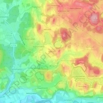 Carte topographique Elmenau, altitude, relief