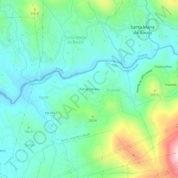 Carte topographique Trás da Devesa, altitude, relief