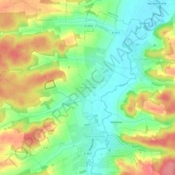 Carte topographique Hennhofen, altitude, relief