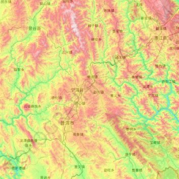 Carte topographique Ning’er, altitude, relief