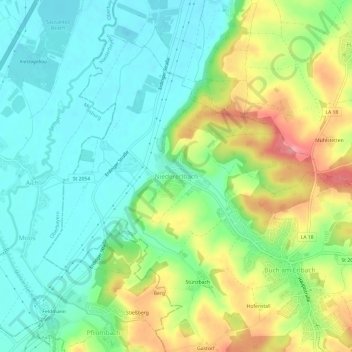 Carte topographique Niedererlbach, altitude, relief