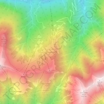 Carte topographique Alpe di Mera, altitude, relief
