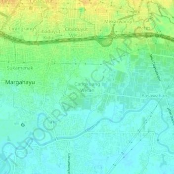 Carte topographique Cangkuang Wetan, altitude, relief