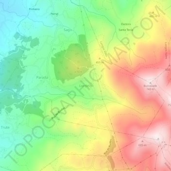 Carte topographique Lordelo, altitude, relief