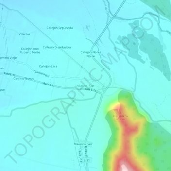 Carte topographique Maule Sur, altitude, relief