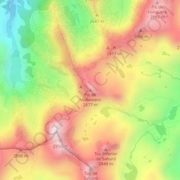 Carte topographique Pic de Monestero, altitude, relief