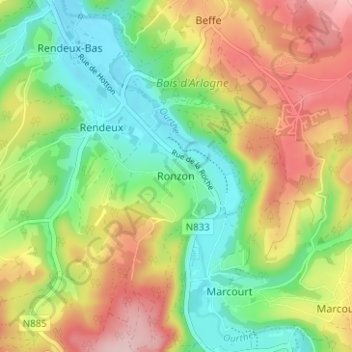 Carte topographique Ronzon, altitude, relief