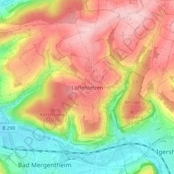 Carte topographique Löffelstelzen, altitude, relief