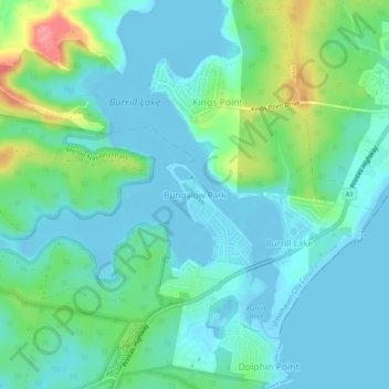 Carte topographique Bungalow Park, altitude, relief