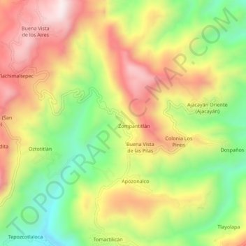 Carte topographique Zompantitlán, altitude, relief