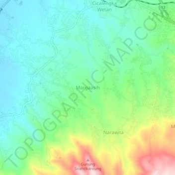 Carte topographique Margaasih, altitude, relief