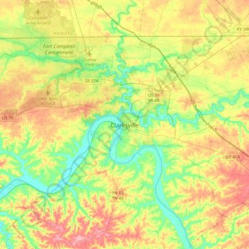 Carte topographique Clarksville, altitude, relief