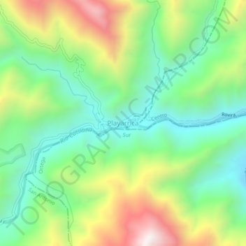 Carte topographique Playarrica, altitude, relief