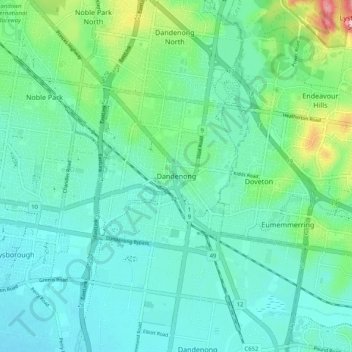 Carte topographique Dandenong, altitude, relief
