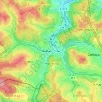 Carte topographique Rothemühle, altitude, relief