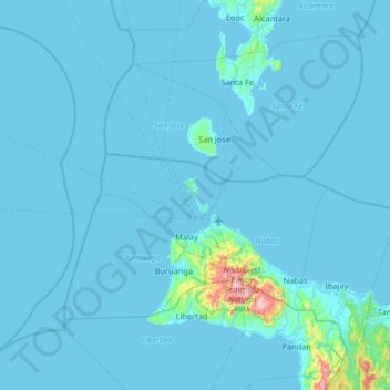 Carte topographique Boracay, altitude, relief