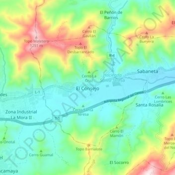 Carte topographique El Consejo, altitude, relief