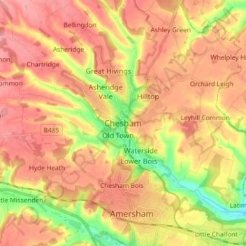 Carte topographique Chesham, altitude, relief