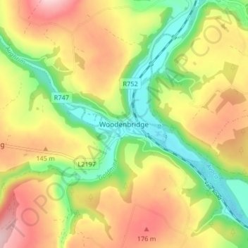 Carte topographique Woodenbridge, altitude, relief