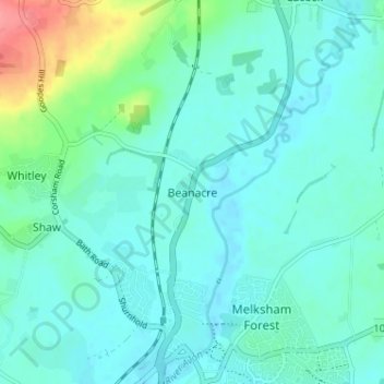 Carte topographique Beanacre, altitude, relief