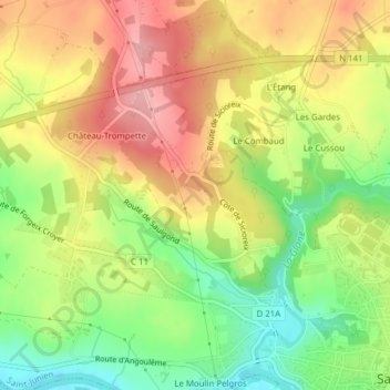 Carte topographique Les Pieds Bots, altitude, relief