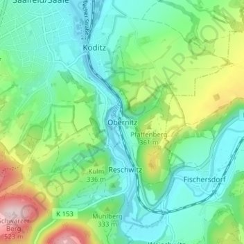 Carte topographique Obernitz, altitude, relief