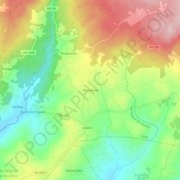 Carte topographique Abrunhosa, altitude, relief