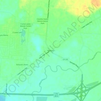 Carte topographique Medway, altitude, relief