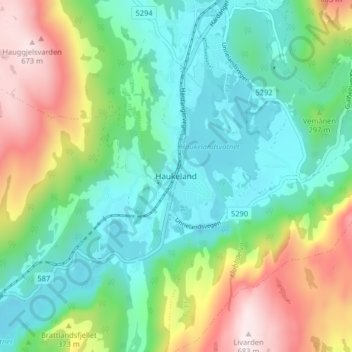 Carte topographique Haukeland, altitude, relief