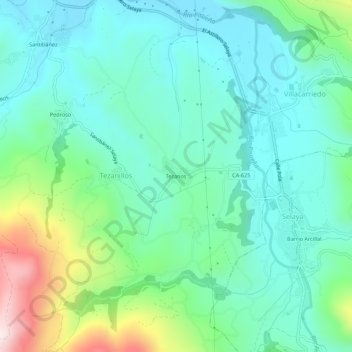 Carte topographique Tezanos, altitude, relief