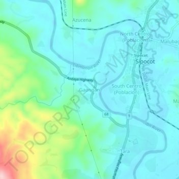 Carte topographique Gaongan, altitude, relief