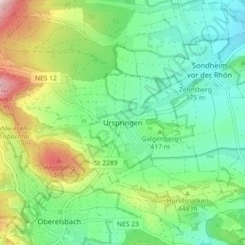 Carte topographique Urspringen, altitude, relief