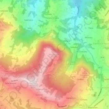 Carte topographique Monfestino, altitude, relief