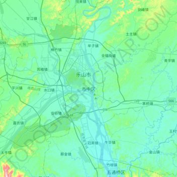 Carte topographique Shizhong, altitude, relief