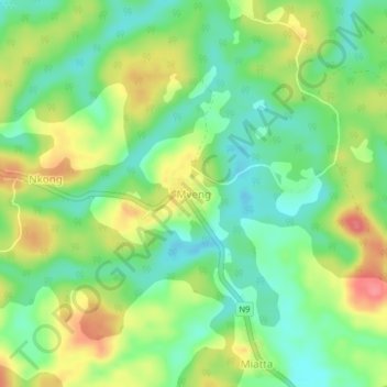 Carte topographique Mveng, altitude, relief