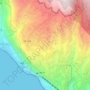 Carte topographique Serrado e Cova, altitude, relief
