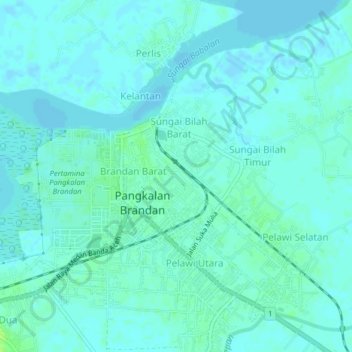 Carte topographique Brandan Timur Baru, altitude, relief