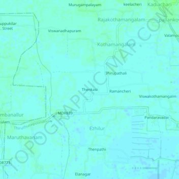 Carte topographique Thenkasi, altitude, relief