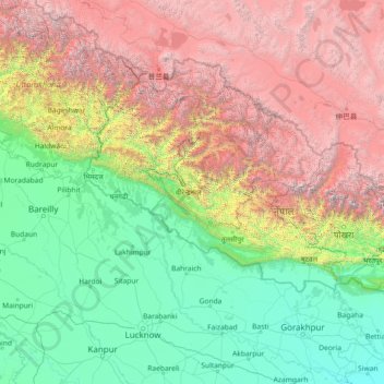 Carte topographique Mid-Western Development Region, altitude, relief