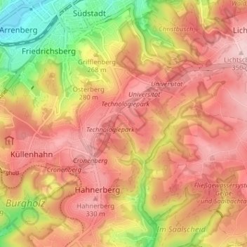 Carte topographique Eichholz, altitude, relief
