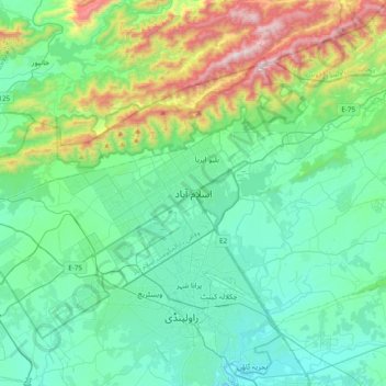 Carte topographique Islamabad, altitude, relief