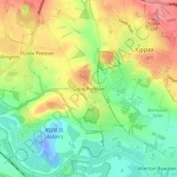 Carte topographique Great Preston, altitude, relief