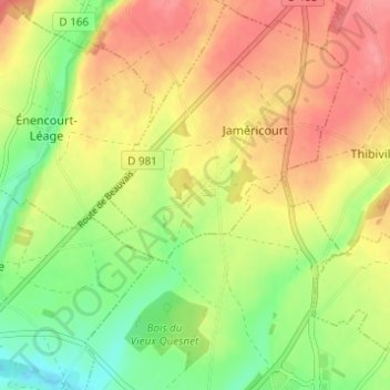 Carte topographique Hardencourt, altitude, relief