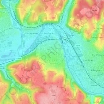 Carte topographique Chamiers, altitude, relief