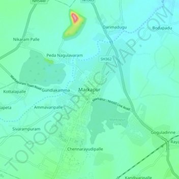 Carte topographique Markapur, altitude, relief