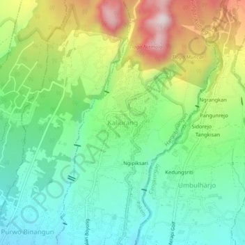 Carte topographique Kaliurang, altitude, relief