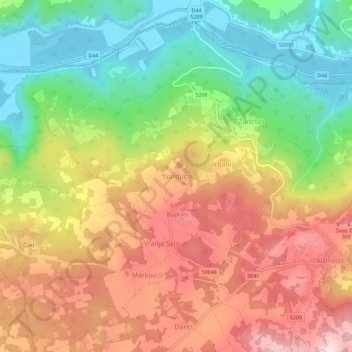 Carte topographique Nardući, altitude, relief