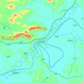 Carte topographique 北江乡, altitude, relief